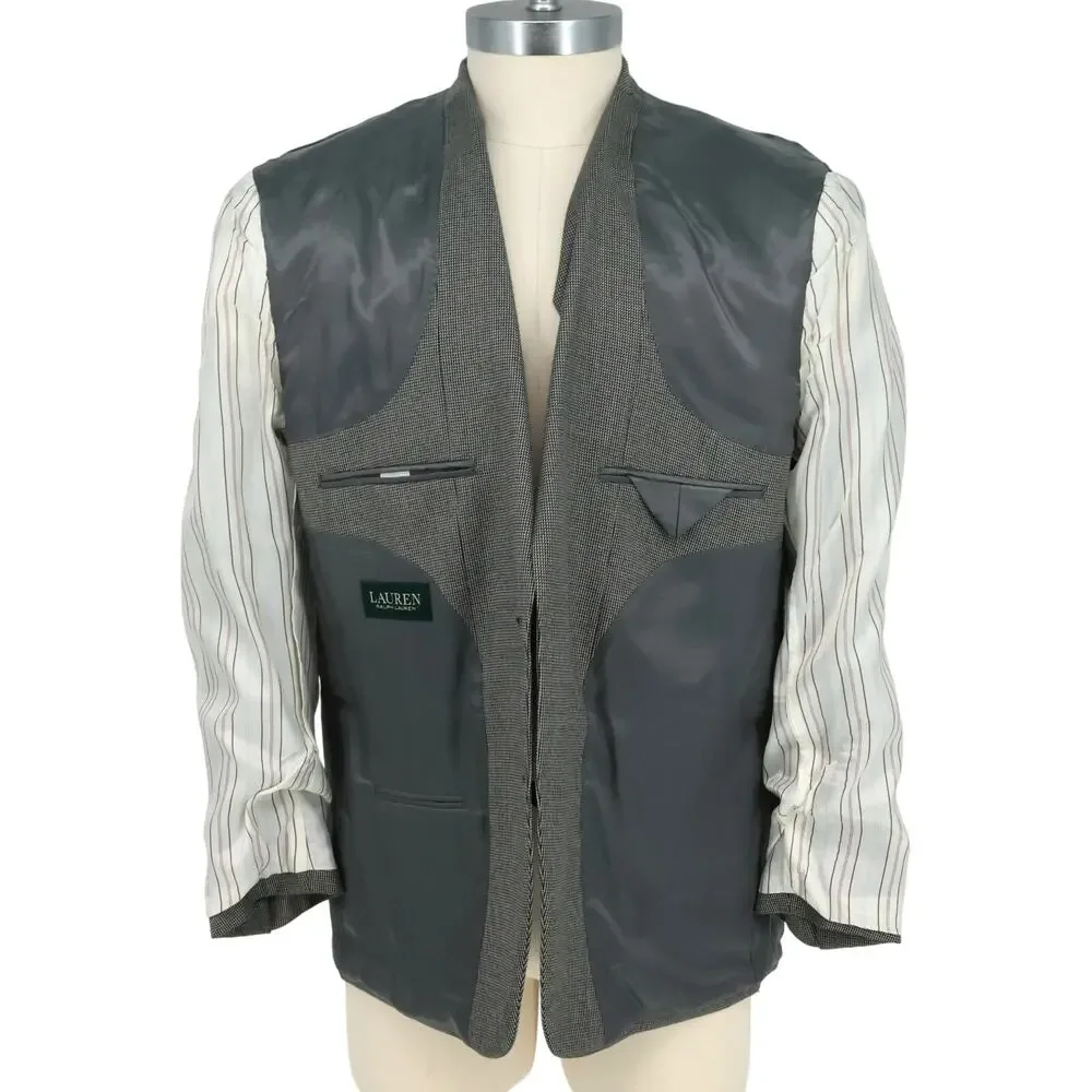 Lauren Ralph Lauren Sport Coat Mens 44R Gray Micro Check Jacket Lined Career